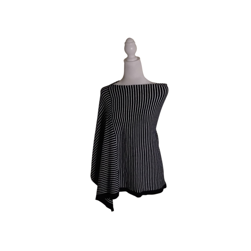 .J. McLaughlin Cotton Cashmere Striped Poncho Top  Blue and Cream Striped Knit